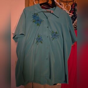 Floral Embroidered Women's Top - Blue
